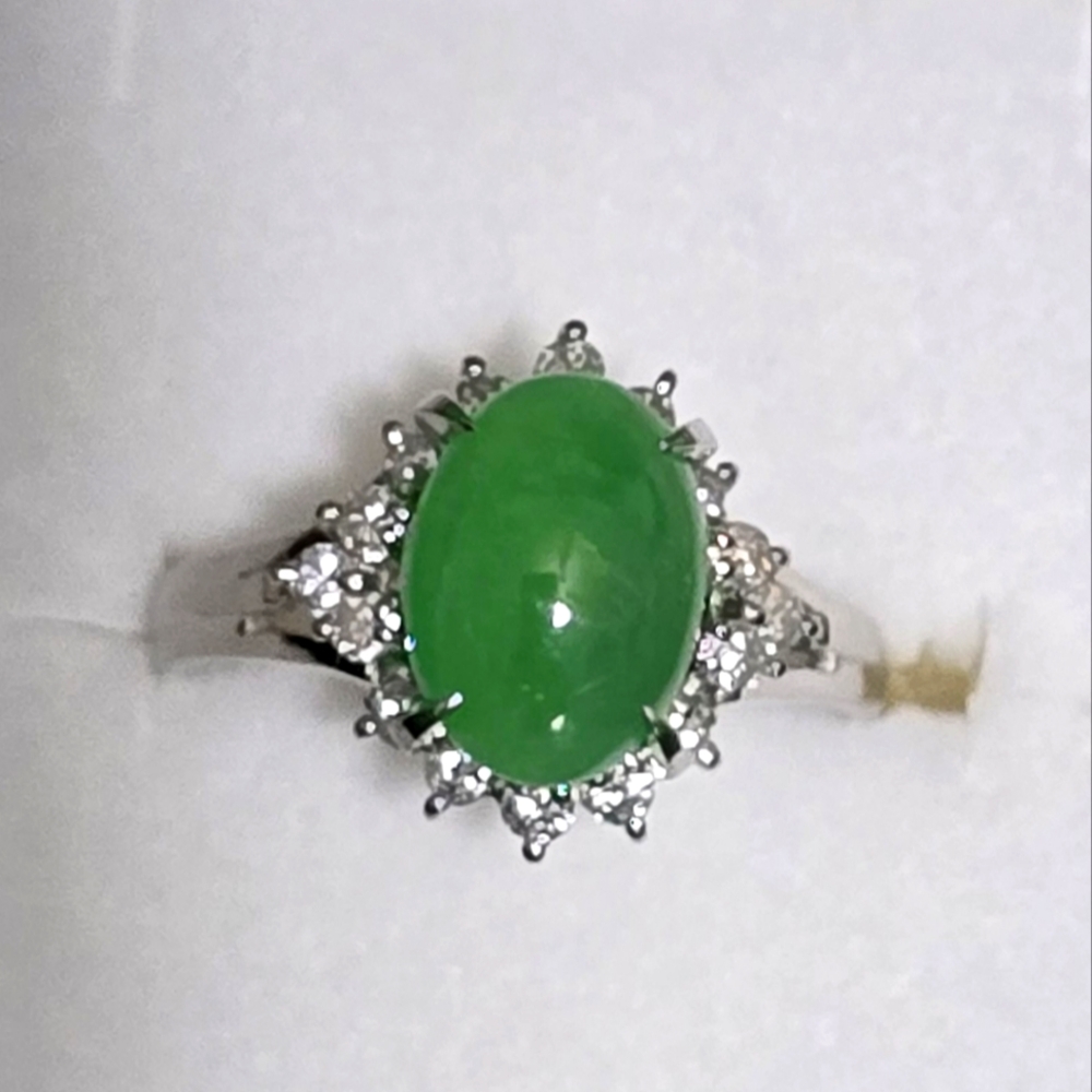 PT900 JADE RING SIZE 6 with diamonds